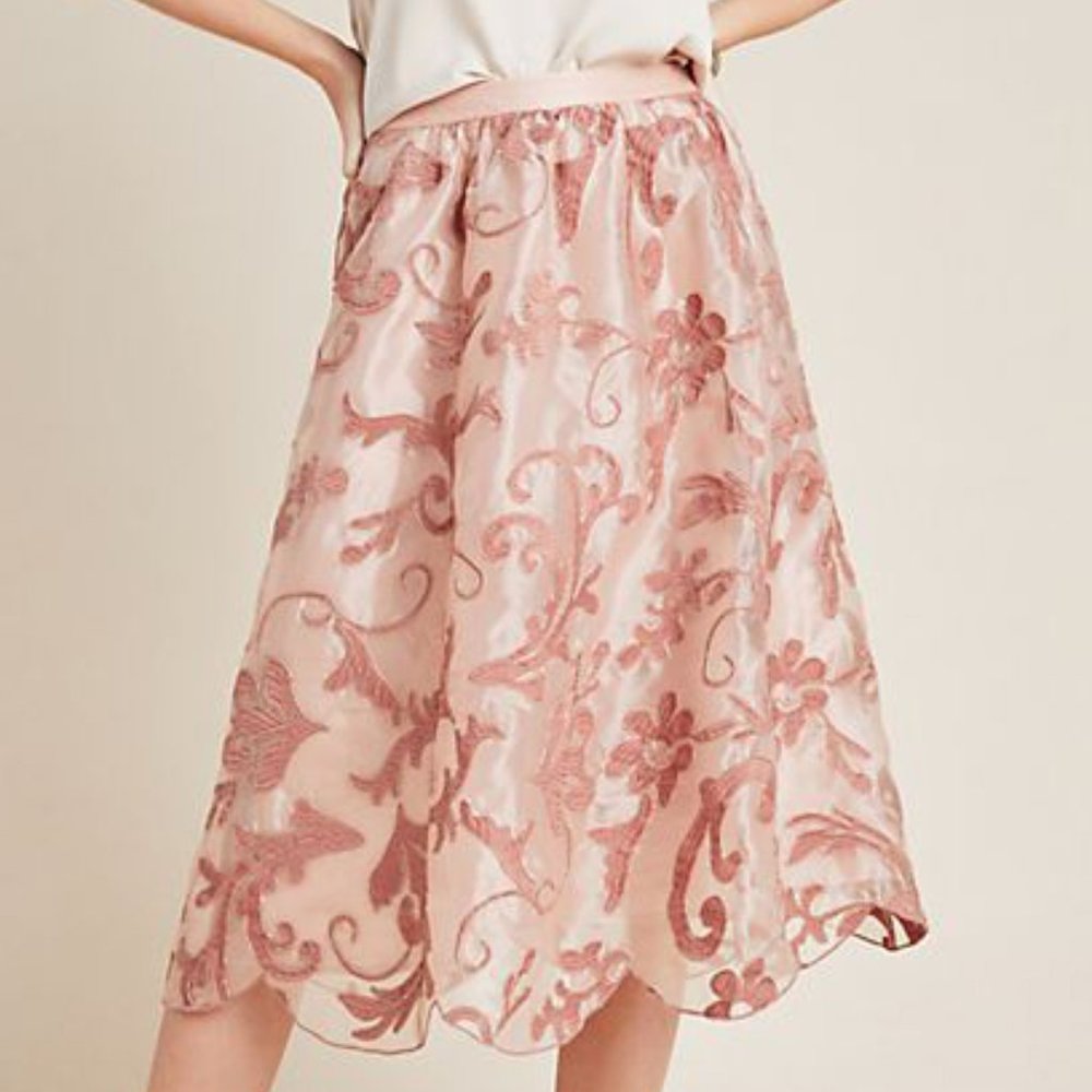 Anthropologie Shannon Embroidered Midi Skirt